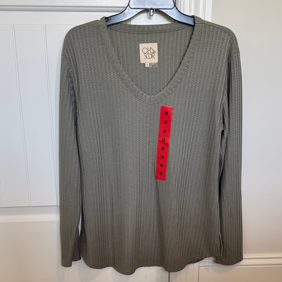 Cloud Chaser Olive V-Neck Blouse - Picture 1 of 6